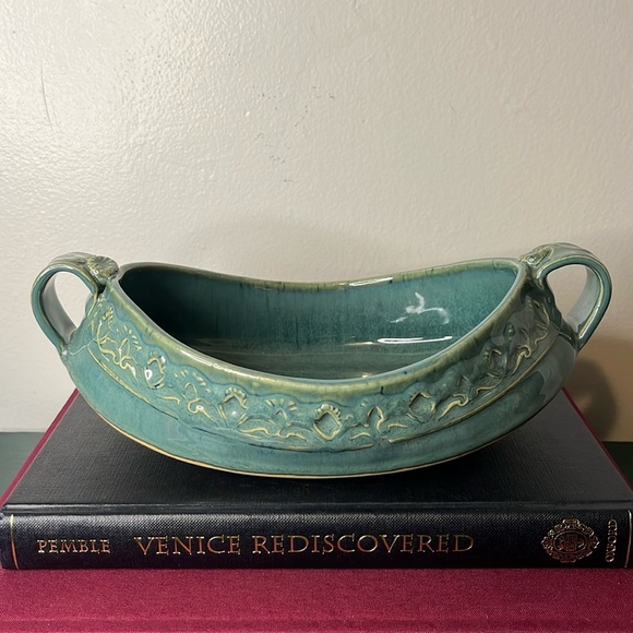 Ginny August Other - Handmade Studio Art Pottery Ginny August Light Sea Green Handled Boat Bowl